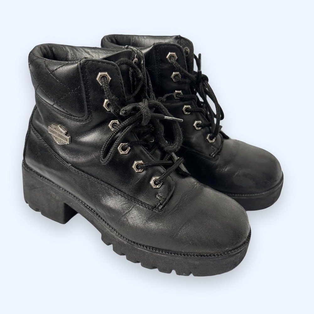 Harley-Davidson Cruise Control Boots Womens 7.5 Black Leather Lace Up Moto 82034